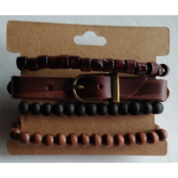 Unisex Vegan Leather Bracelet Beaded Yin Yang Set - Picture 4 of 4